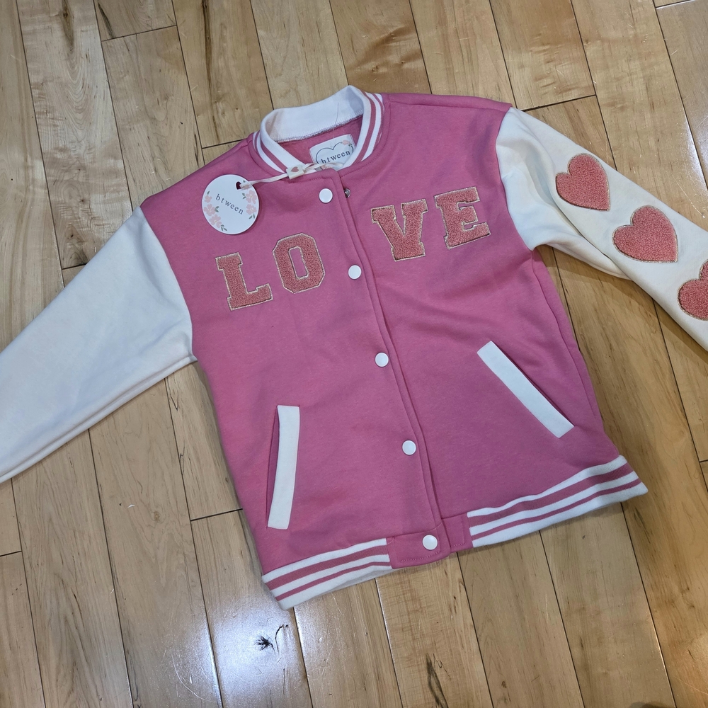 Pink and Cream Varsity Jacket with Heart Details